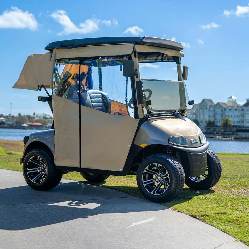 Silver EZGO RXV with Golf Cart Enclosure Installed
