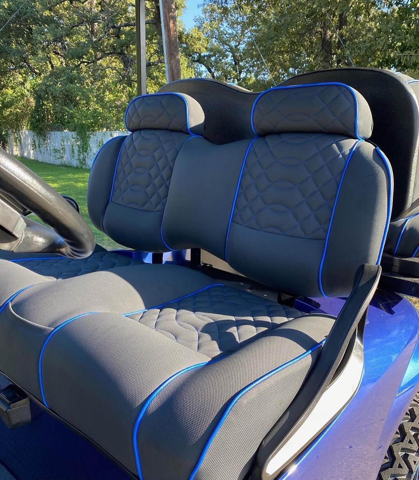Custom Golf Cart Seats Custom Lazy Life Golf Cart Seats with Blue Trim