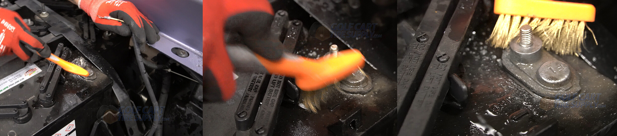 Collage of Golf Cart Battery Terminal Cleaning