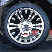 14" VAMPIRE Chrome Wheels and 20x8.50-14 STINGER DOT All Terrain Tires Combo - Set of 4