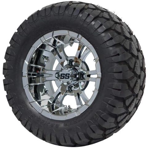 12" VAMPIRE Chrome Wheels and 22x10.5-12 STINGER DOT All Terrain Tires
