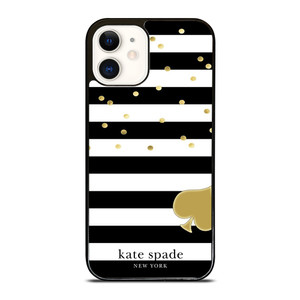 KATE SPADE NEW YORK LOGO GOLDEN POLKADOTS STRIPES PATTERN iPhone 12 Case Cover