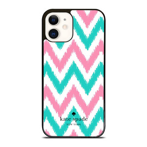KATE SPADE NEW YORK LOGO GREEN PINK CHEVRON PATTERN iPhone 12 Case Cover