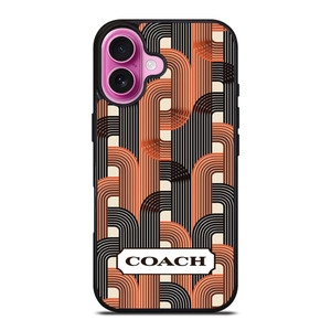 COACH NEW YORK LOGO BLACK BROWN PATTERN iPhone 16 Plus Case Cover