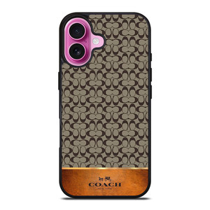 COACH NEW YORK LOGO LEATHER BROWN iPhone 16 Plus Case Cover