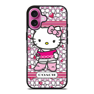 COACH NEW YORK LOGO PINK HELLO KITTY iPhone 16 Plus Case Cover