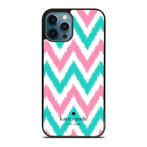 KATE SPADE NEW YORK LOGO GREEN PINK CHEVRON PATTERN iPhone 12 Pro Max Case Cover