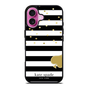 KATE SPADE NEW YORK LOGO GOLDEN POLKADOTS STRIPES PATTERN iPhone 16 Plus Case Cover