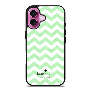 KATE SPADE NEW YORK LOGO GREEN CHEVRON PATTERN iPhone 16 Plus Case Cover
