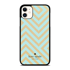KATE SPADE NEW YORK LOGO GOLDEN GREEN CHEVRON PATTERN iPhone 11 Case Cover