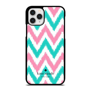 KATE SPADE NEW YORK LOGO GREEN PINK CHEVRON PATTERN iPhone 11 Pro Case Cover
