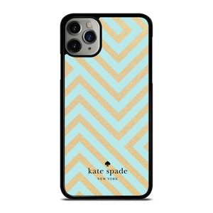 KATE SPADE NEW YORK LOGO GOLDEN GREEN CHEVRON PATTERN iPhone 11 Pro Max Case Cover