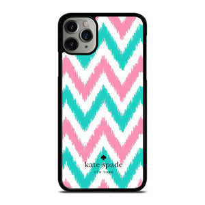 KATE SPADE NEW YORK LOGO GREEN PINK CHEVRON PATTERN iPhone 11 Pro Max Case Cover