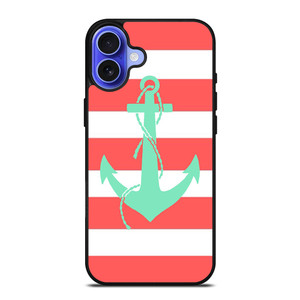 CORAL AND MINT STRIP ANCHOR iPhone 16 Case Cover