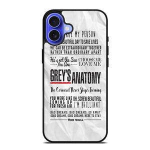 GREY'S ANATOMY QUOTES 2 iPhone 16 Case Cover GREY'S ANATOMY QUOTES 2 iPhone 16 Case Cover