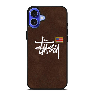 STUSSY X AMERICAN FLAG BROWN SUEDE iPhone 16 Case Cover STUSSY X AMERICAN FLAG BROWN SUEDE iPhone 16 Case Cover