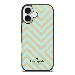 KATE SPADE NEW YORK LOGO GOLDEN GREEN CHEVRON PATTERN iPhone 17 Case Cover KATE SPADE NEW YORK LOGO GOLDEN GREEN CHEVRON PATTERN iPhone 17 Case Cover