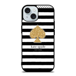 KATE SPADE NEW YORK GOLD LOGO STRIPES PATTERN iPhone 15 Case Cover