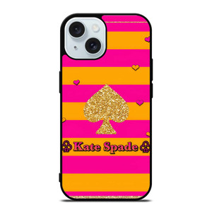 KATE SPADE NEW YORK YELLOW PINK STRIPES ICON iPhone 15 Case Cover KATE SPADE NEW YORK YELLOW PINK STRIPES ICON iPhone 15 Case Cover