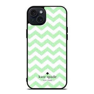 KATE SPADE NEW YORK LOGO GREEN CHEVRON PATTERN iPhone 15 Plus Case Cover KATE SPADE NEW YORK LOGO GREEN CHEVRON PATTERN iPhone 15 Plus Case Cover