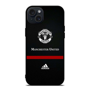 MANCHESTER UNITED FC LOGO FOOTBALL ADIDAS BLACK iPhone 15 Plus Case Cover