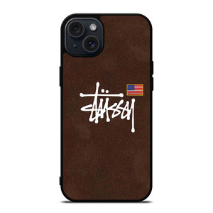 STUSSY X AMERICAN FLAG BROWN SUEDE iPhone 15 Plus Case Cover