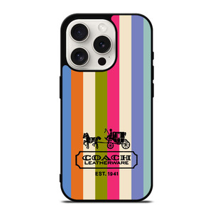 COACH LEATHERWARE NEW YORK EST 1941 STRIPES iPhone 15 Pro Case Cover