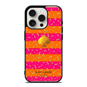 KATE SPADE NEW YORK YELLOW PINK STRIPES GLITTER iPhone 15 Pro Case Cover