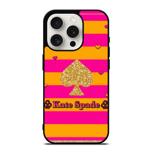 KATE SPADE NEW YORK YELLOW PINK STRIPES ICON iPhone 15 Pro Case Cover KATE SPADE NEW YORK YELLOW PINK STRIPES ICON iPhone 15 Pro Case Cover