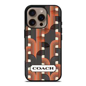 COACH NEW YORK LOGO BLACK BROWN PATTERN iPhone 16 Pro Case Cover