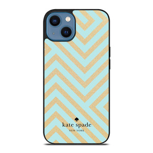 KATE SPADE NEW YORK LOGO GOLDEN GREEN CHEVRON PATTERN iPhone 14 Case Cover