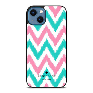KATE SPADE NEW YORK LOGO GREEN PINK CHEVRON PATTERN iPhone 14 Case Cover