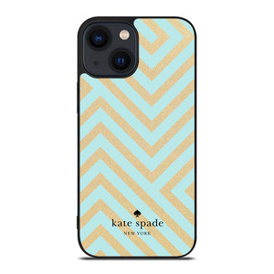 KATE SPADE NEW YORK LOGO GOLDEN GREEN CHEVRON PATTERN iPhone 14 Plus Case Cover