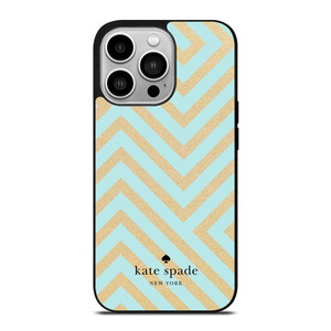 KATE SPADE NEW YORK LOGO GOLDEN GREEN CHEVRON PATTERN iPhone 14 Pro Case Cover