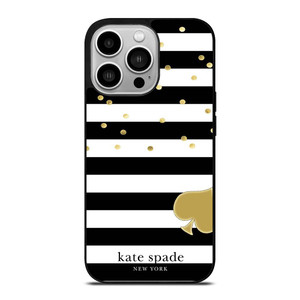 KATE SPADE NEW YORK LOGO GOLDEN POLKADOTS STRIPES PATTERN iPhone 14 Pro Case Cover