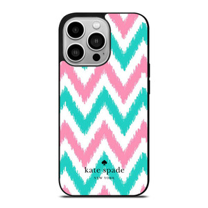 KATE SPADE NEW YORK LOGO GREEN PINK CHEVRON PATTERN iPhone 14 Pro Case Cover