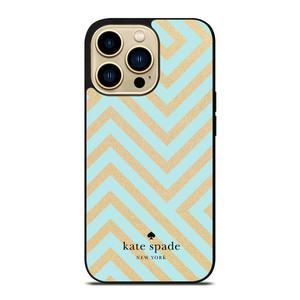 KATE SPADE NEW YORK LOGO GOLDEN GREEN CHEVRON PATTERN iPhone 14 Pro Max Case Cover