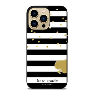 KATE SPADE NEW YORK LOGO GOLDEN POLKADOTS STRIPES PATTERN iPhone 14 Pro Max Case Cover