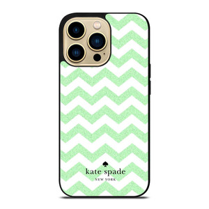 KATE SPADE NEW YORK LOGO GREEN CHEVRON PATTERN iPhone 14 Pro Max Case Cover