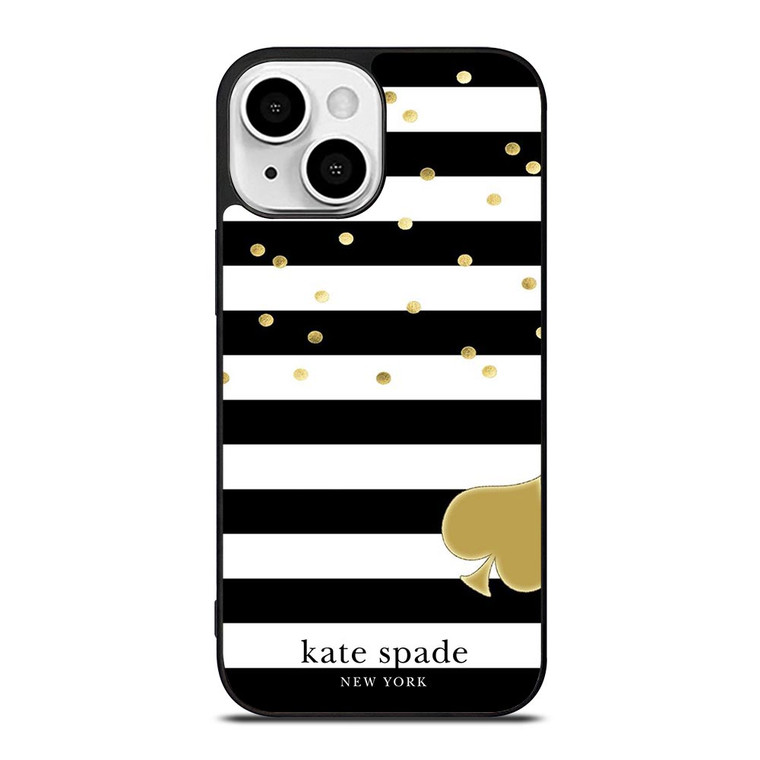 KATE SPADE NEW YORK LOGO GOLDEN POLKADOTS STRIPES PATTERN iPhone 13 Mini Case Cover