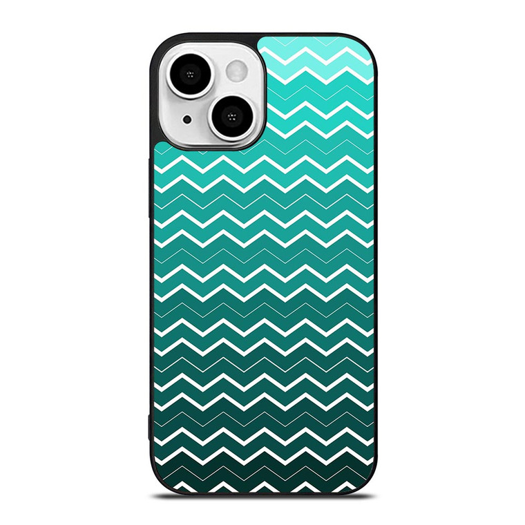 OMBRE TEAL CHEVRON iPhone 13 Mini Case Cover