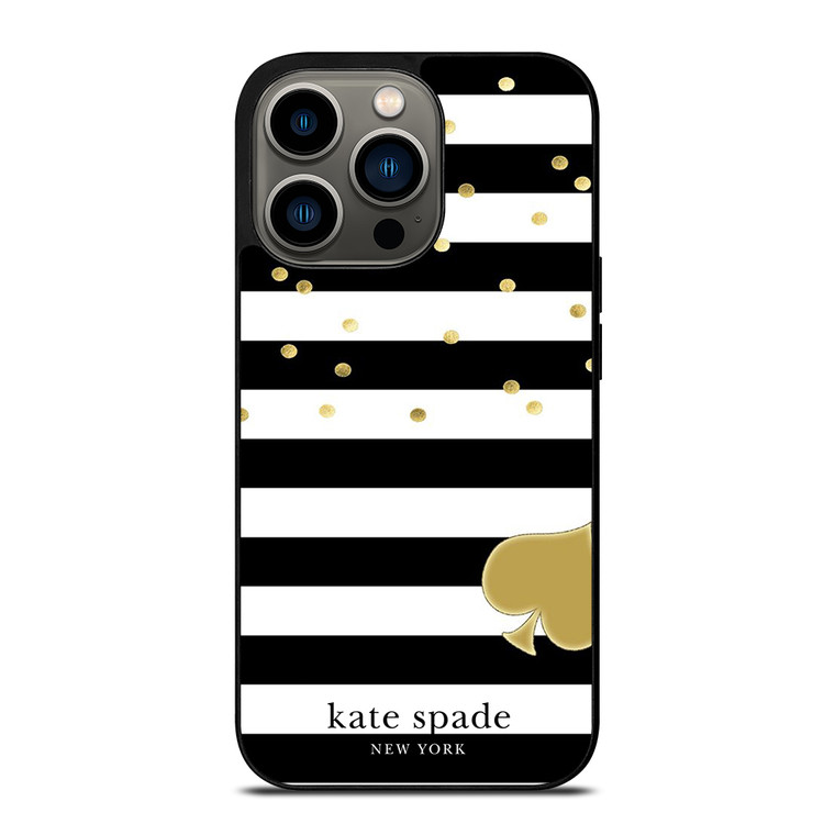 KATE SPADE NEW YORK LOGO GOLDEN POLKADOTS STRIPES PATTERN iPhone 13 Pro Case Cover