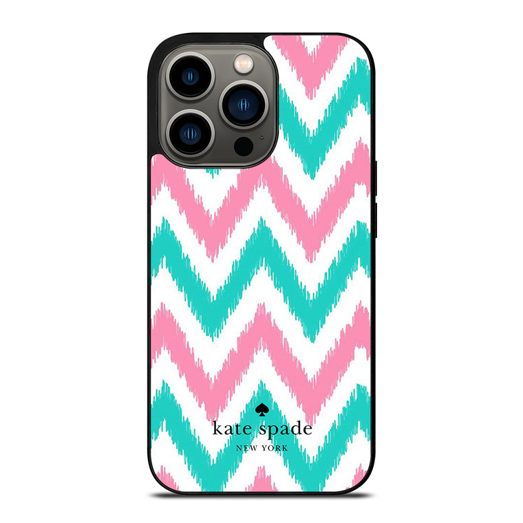KATE SPADE NEW YORK LOGO GREEN PINK CHEVRON PATTERN iPhone 13 Pro Case Cover