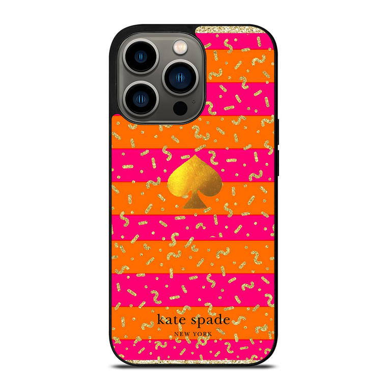 KATE SPADE NEW YORK YELLOW PINK STRIPES GLITTER iPhone 13 Pro Case Cover