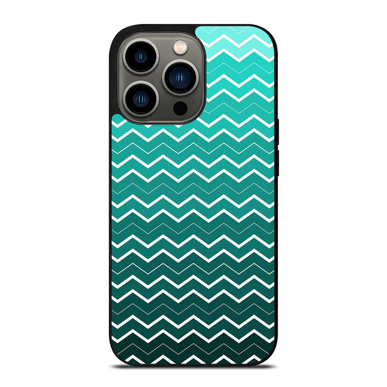 OMBRE TEAL CHEVRON iPhone 13 Pro Case Cover