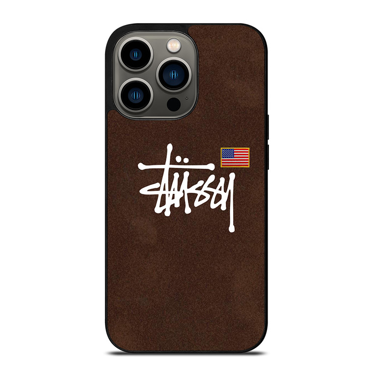 STUSSY X AMERICAN FLAG BROWN SUEDE iPhone 13 Pro Case Cover