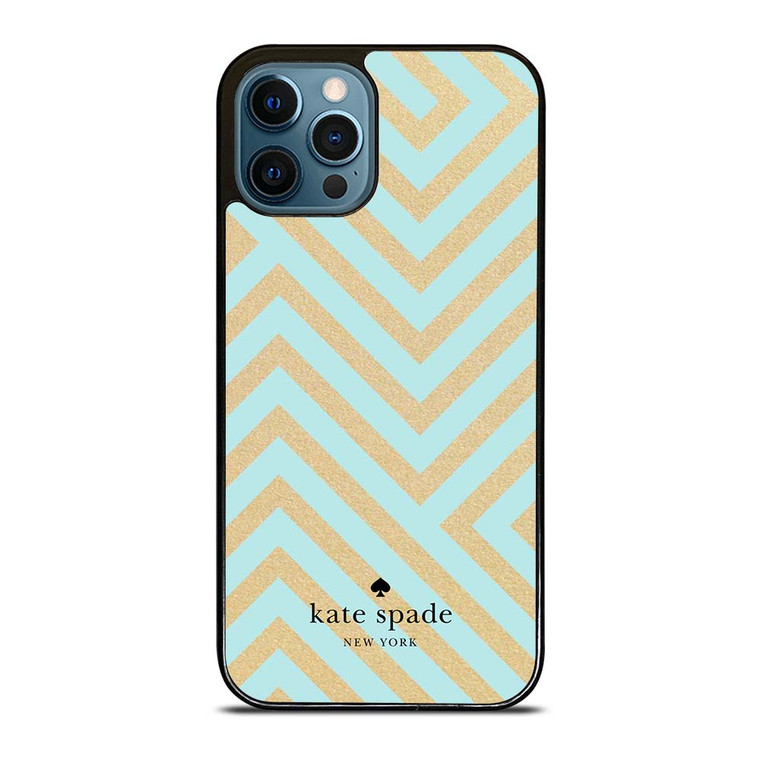 KATE SPADE NEW YORK LOGO GOLDEN GREEN CHEVRON PATTERN iPhone 12 Pro Max Case Cover
