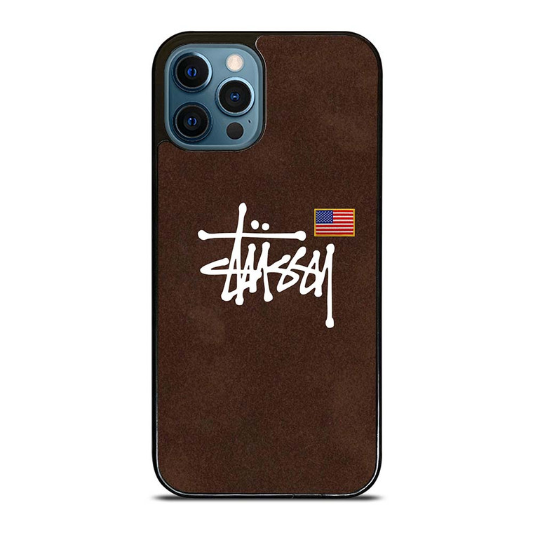 STUSSY X AMERICAN FLAG BROWN SUEDE iPhone 12 Pro Max Case Cover