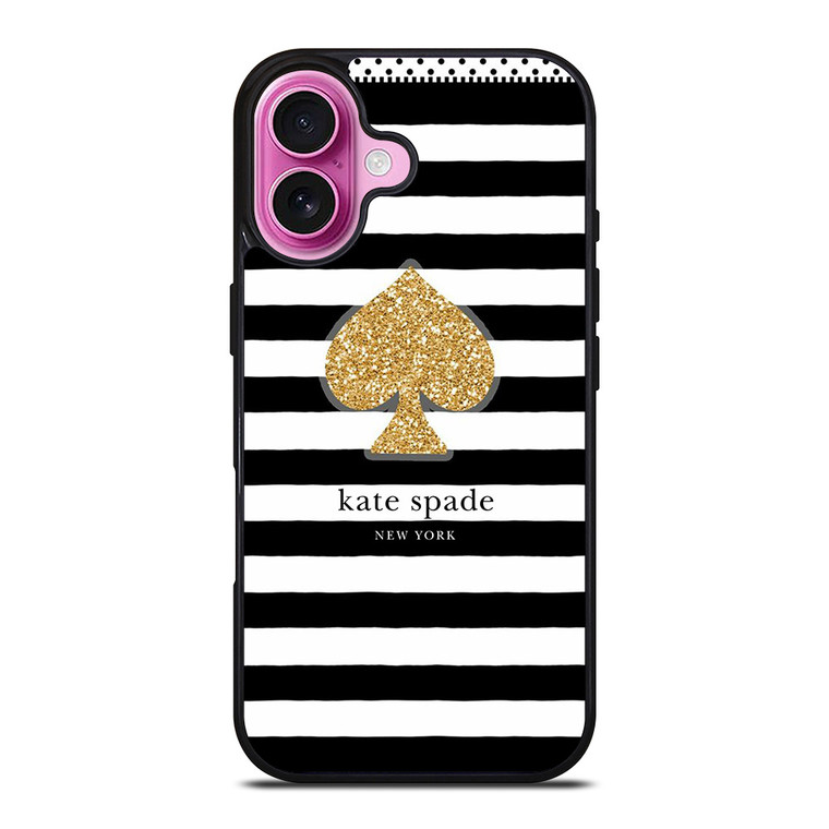 KATE SPADE NEW YORK GOLD LOGO STRIPES PATTERN iPhone 16 Plus Case Cover