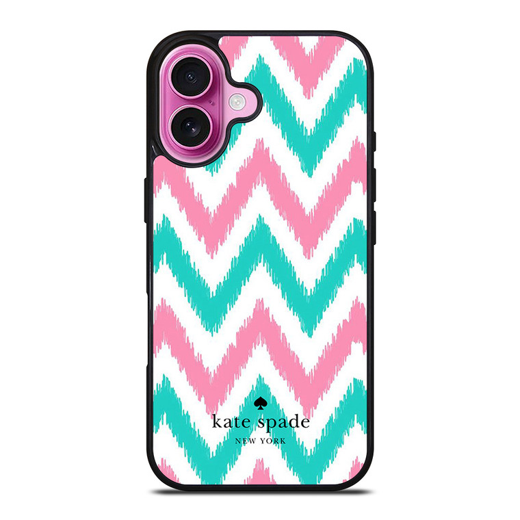 KATE SPADE NEW YORK LOGO GREEN PINK CHEVRON PATTERN iPhone 16 Plus Case Cover KATE SPADE NEW YORK LOGO GREEN PINK CHEVRON PATTERN iPhone 16 Plus Case Cover